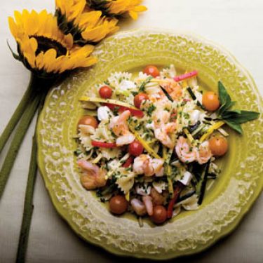 grilled shrimp farfalle with summer vegetables recipe