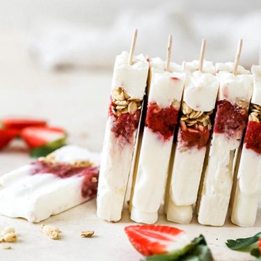 Balsamic-Roasted Strawberry Rhubarb Yogurt Pops