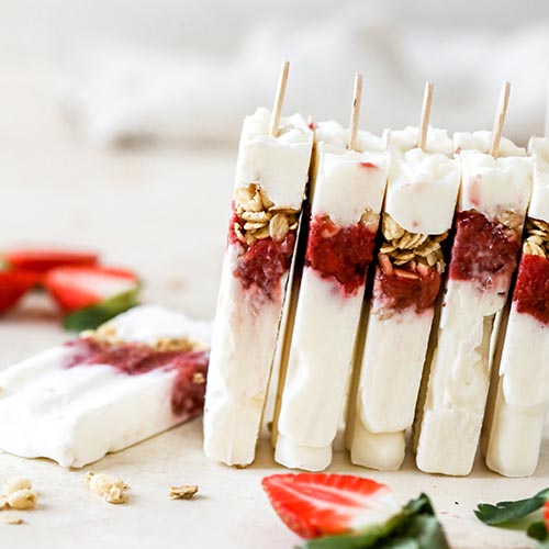 Balsamic-Roasted Strawberry Rhubarb Yogurt Pops