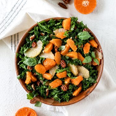 Massaged Kale Salad with Grapefruit, Tangerine, Nuts and Orange Vinaigrette