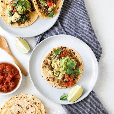 Breakfast Tacos with Spinach, Egg and Sausage