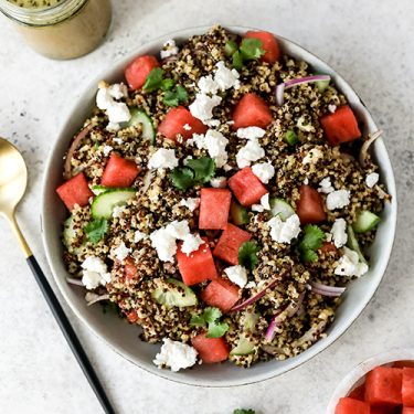 Quinoa Salad with Watermelon, Cucumber, Feta and Citrus Vinaigrette