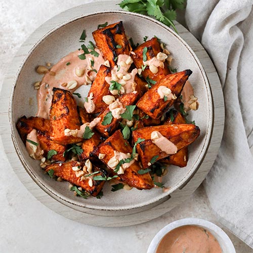Red Thai Roasted Sweet Potatoes with Cilantro and Peanuts