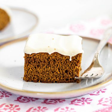 Whole Grain Gingerbread Snack Cake with Cream Cheese Icing