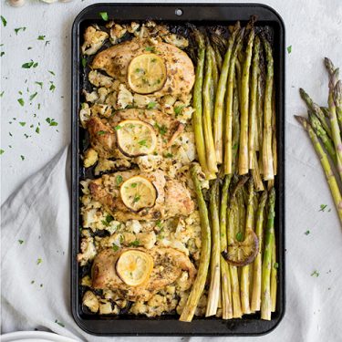 Sheet Pan Lemon Chicken with Asparagus and Cauliflower