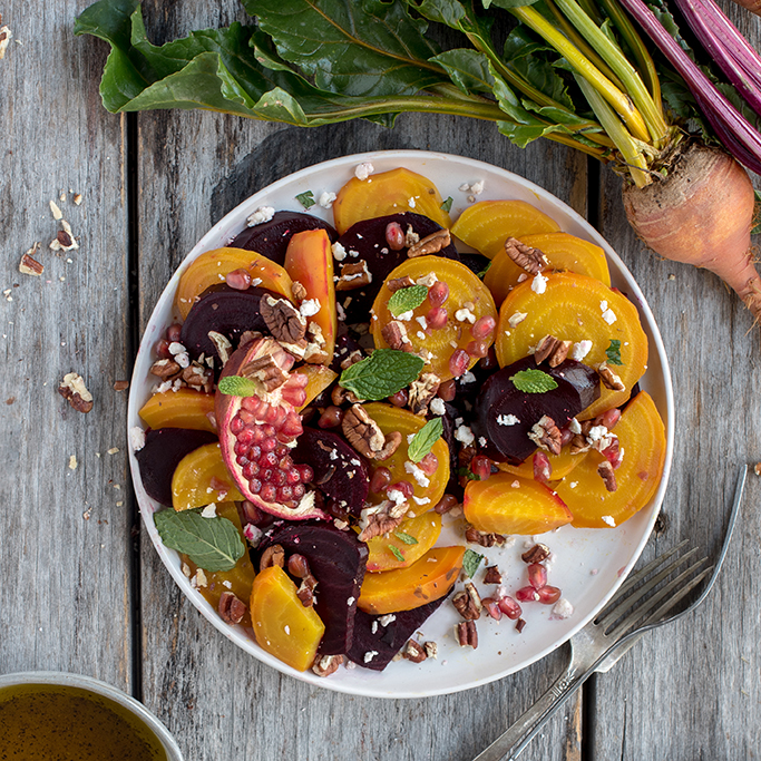 Roasted Beet Salad with Pecans and Pomegranate