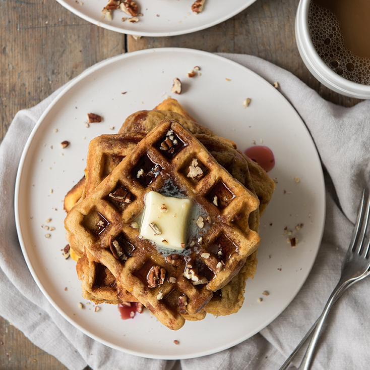Butternut Squash Waffles with Pomegranate Syrup