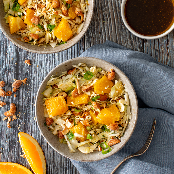Crunchy Slaw with Cashews and Orange Dressing