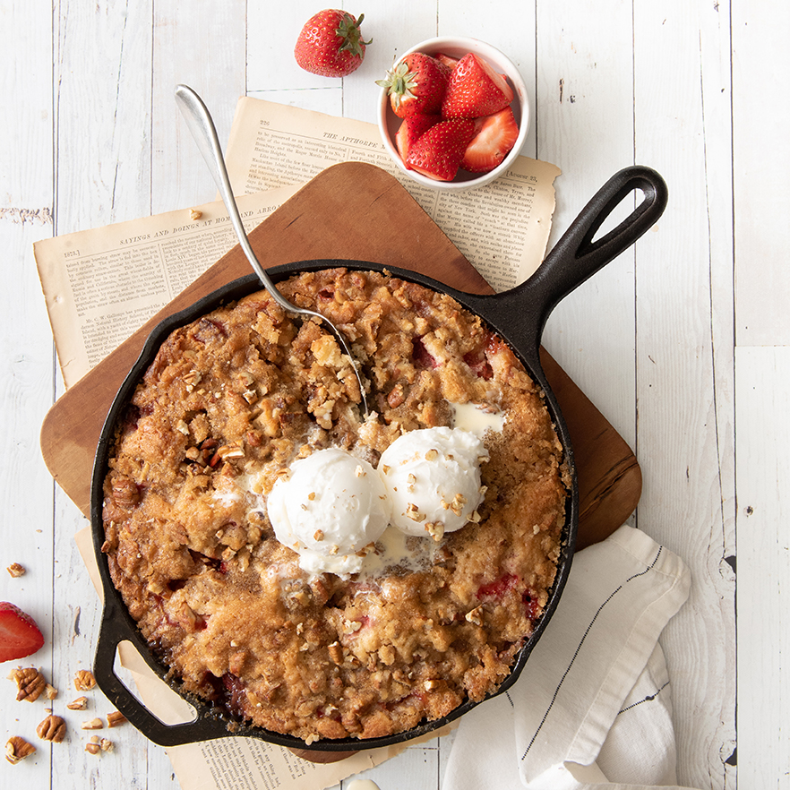Strawberry Rhubarb Skillet Cobbler