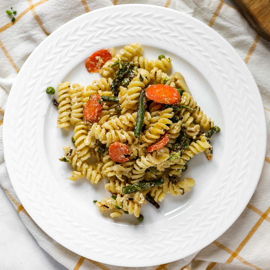 Baked Feta Pasta with Spring Vegetables