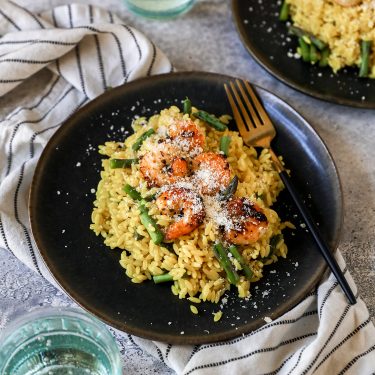 Lemony Orzo with Grilled Shrimp and Asparagus
