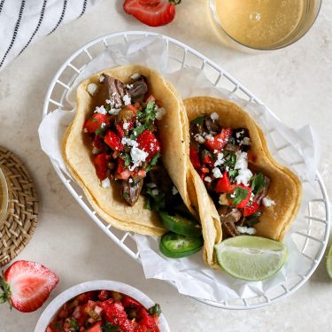 Carne Asada Tacos with Strawberry Jalapeno Salsa