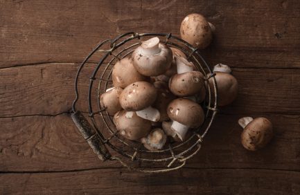 Mushrooms in a wire basket