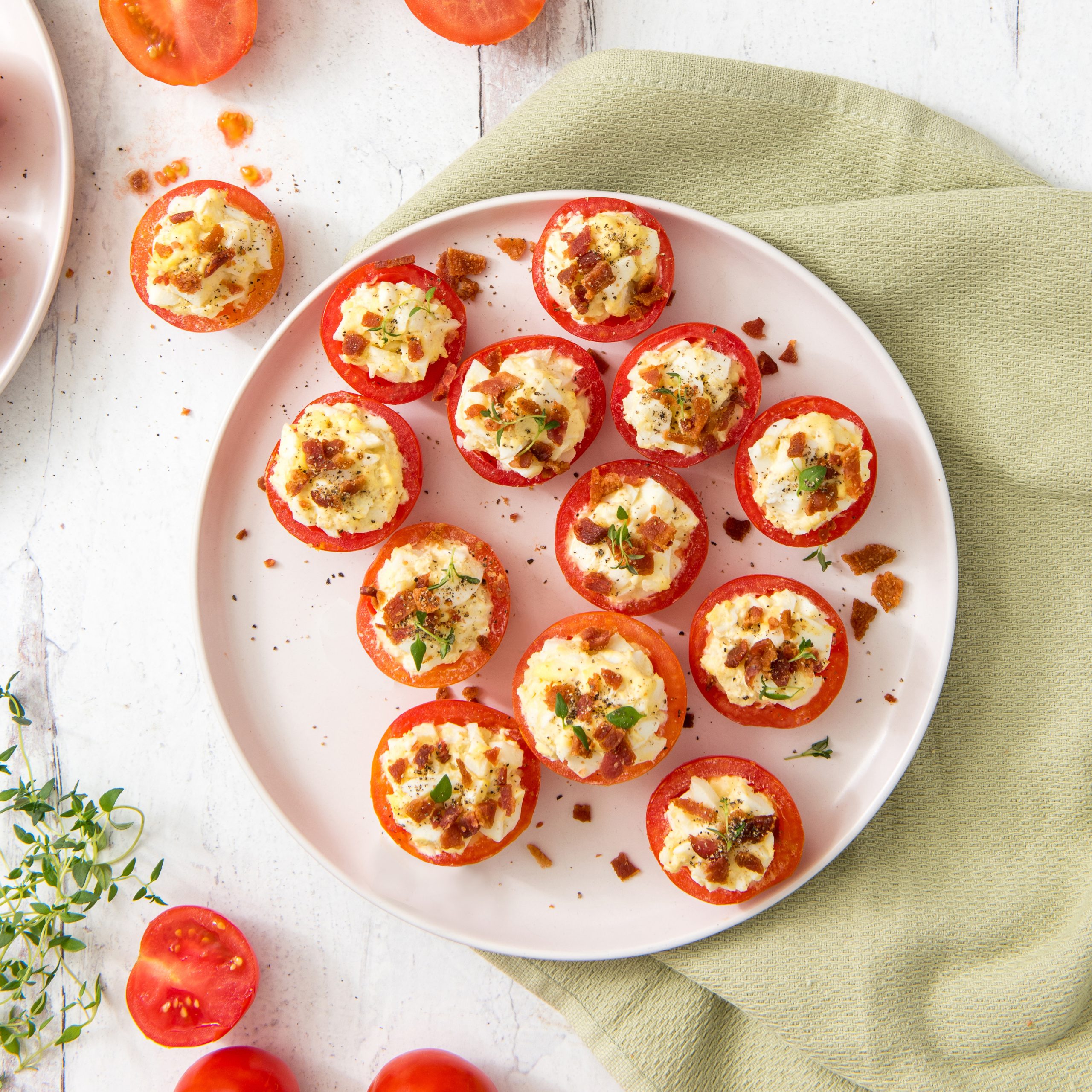 Egg Salad Stuffed Tomatoes with Bacon