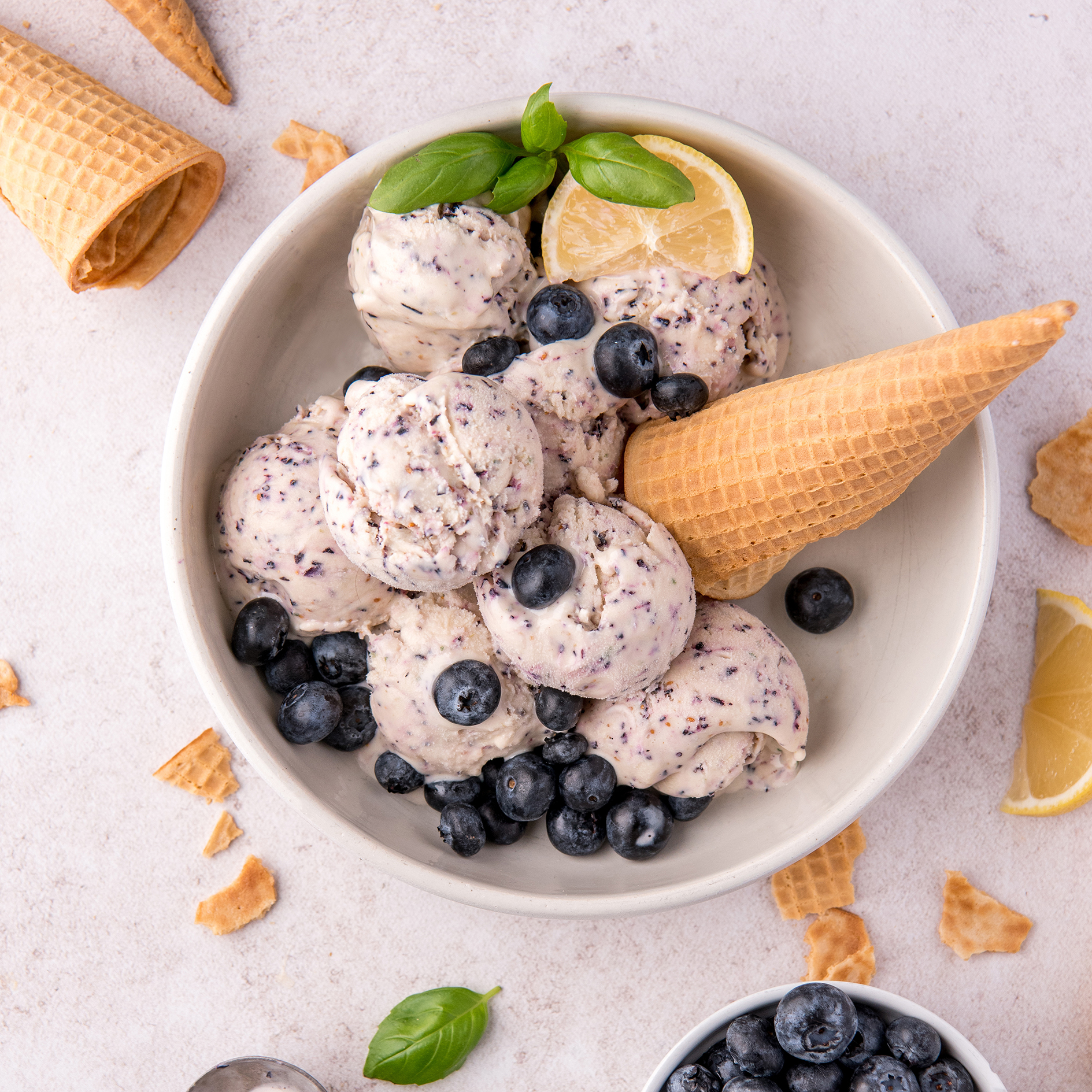 Lemon Blueberry Basil No-Churn Ice Cream