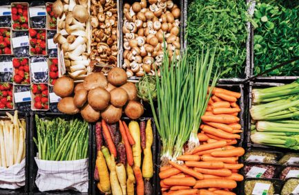An aerial view of various vegetables