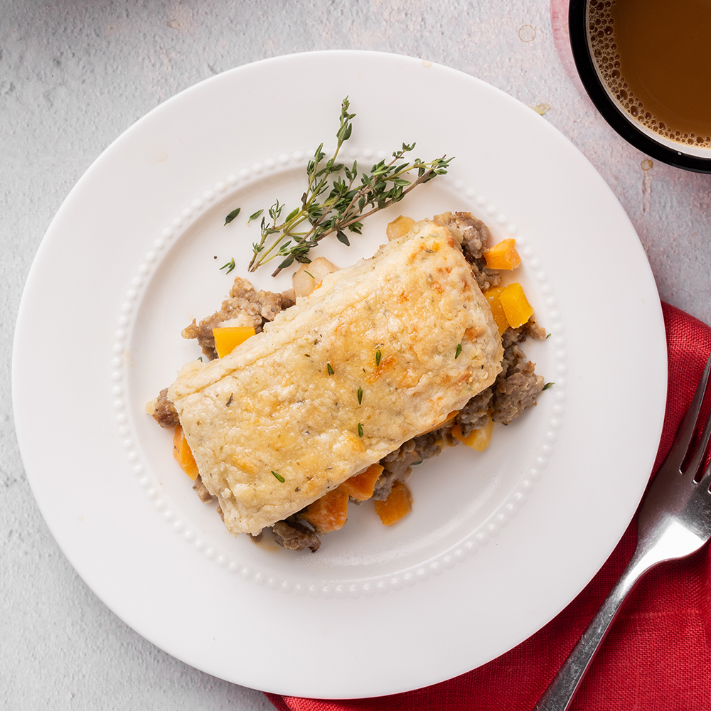 Breakfast Pot Pie with Biscuit Crust
