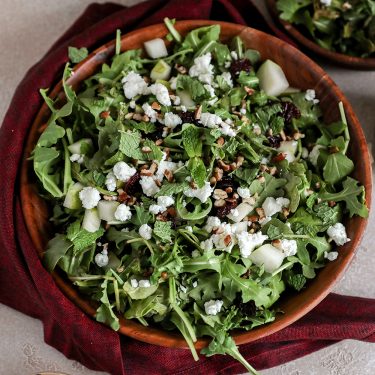 Arugula, Pear and Cherry Salad with Chocolate-Balsamic Vinaigrette