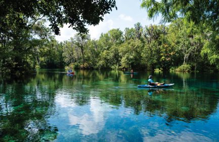 One of the springs with a kayaker at Silver Springs