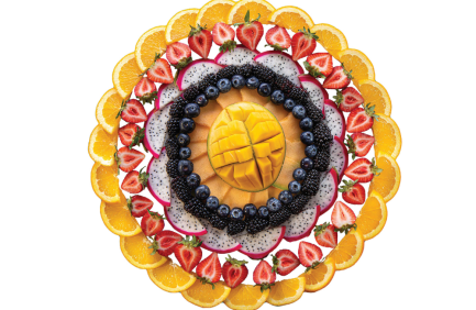 Mango, dragonfruit, strawberries, oranges and other Florida-grown commodities in a circle
