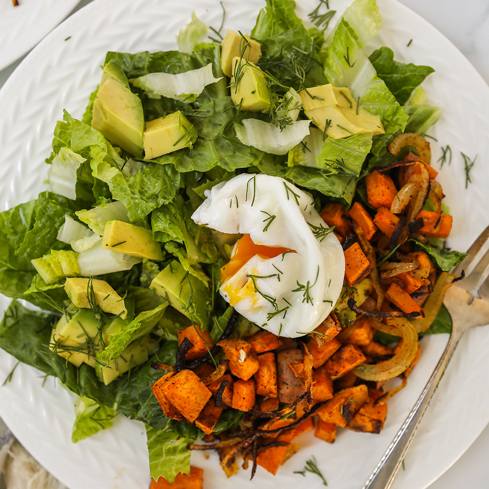 Breakfast Salad with Sweet Potato Hash