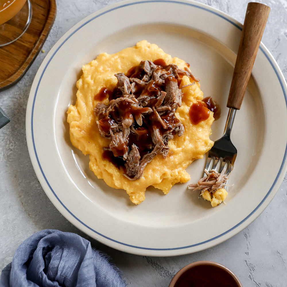 Slow Cooker Pulled Pork with Homemade Polenta