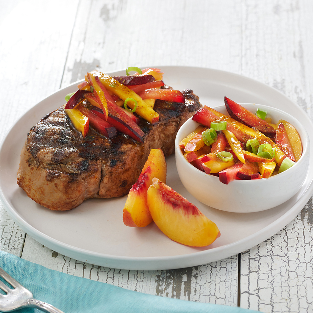 Grilled Pork Chops with Summer Stone Fruit Slaw