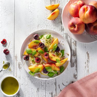 Stone Fruit Caprese Salad with Basil Vinaigrette
