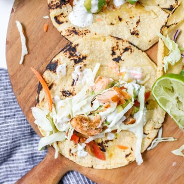 Sheet Pan Salmon Tacos with Peach Avocado Salsa