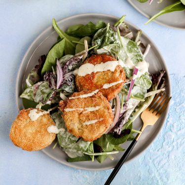 Fried Green Tomato Salad with Homemade Buttermilk Dressing
