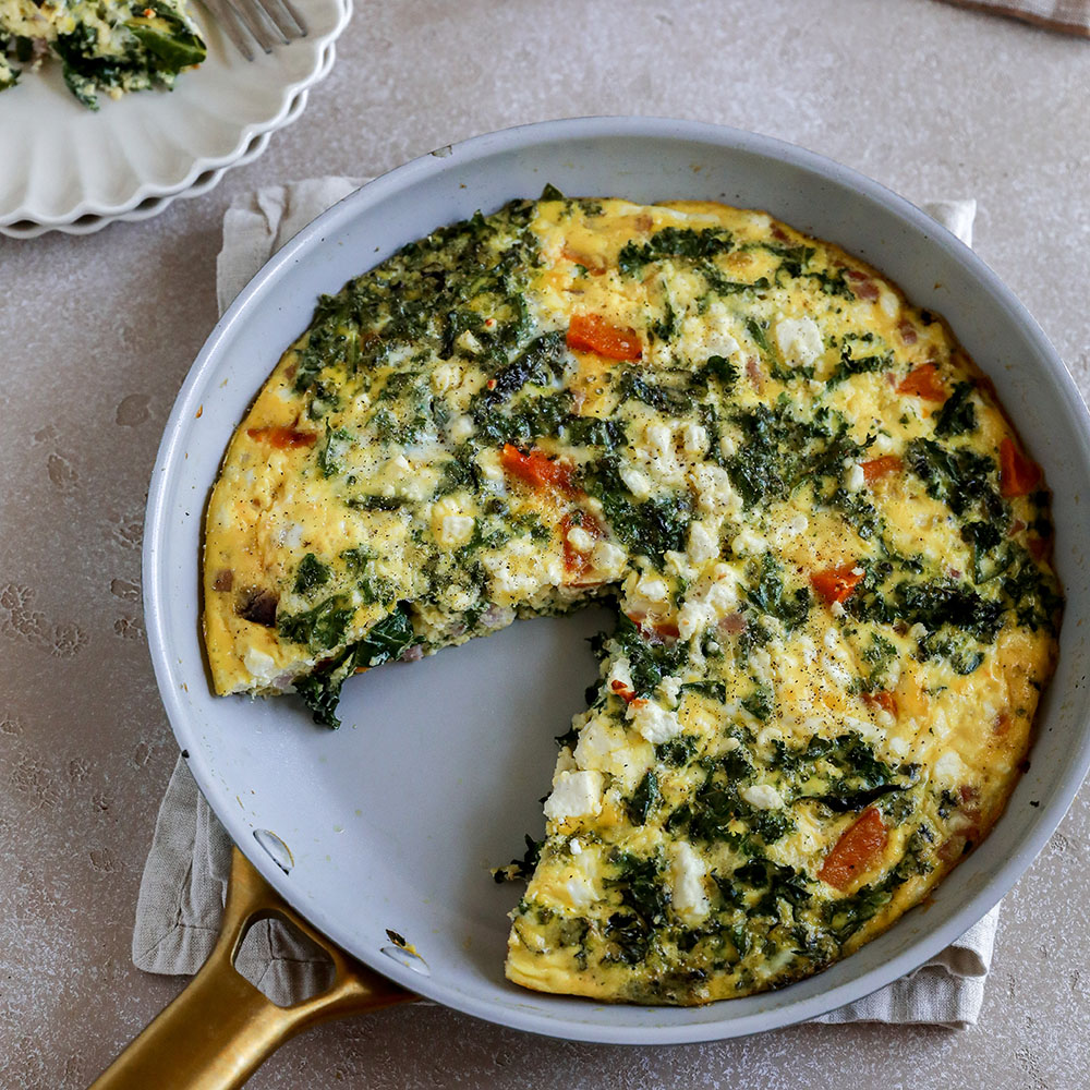 Kale Frittata with Feta, Ham and Butternut Squash
