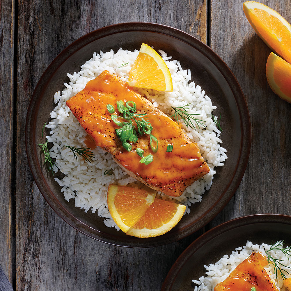 Citrus-Glazed Salmon Over Coconut Rice