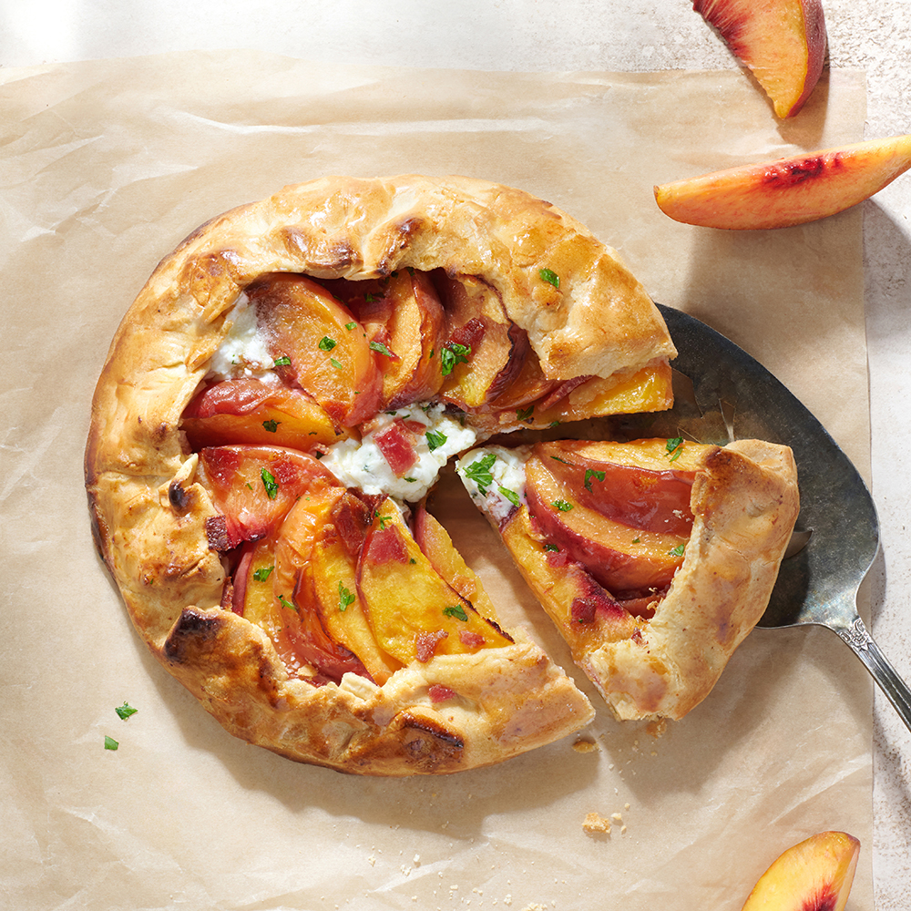 Peach, Bacon and Herbed Goat Cheese Galette
