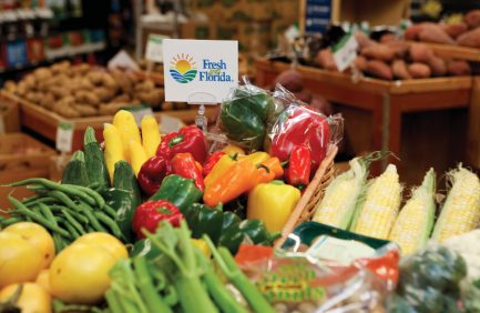 "Fresh From Florida" logo among produce