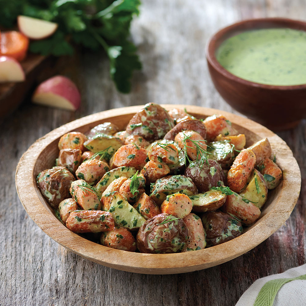 Roasted Potato and Carrot Salad with Green Goddess Dressing