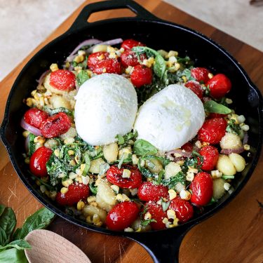 Summer Skillet Gnocchi with Grilled Corn and Burrata