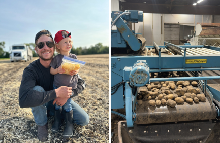 Christian Miller of John Miller Farms in Minto uses a Kerian Speed Sizer to sort potatoes.