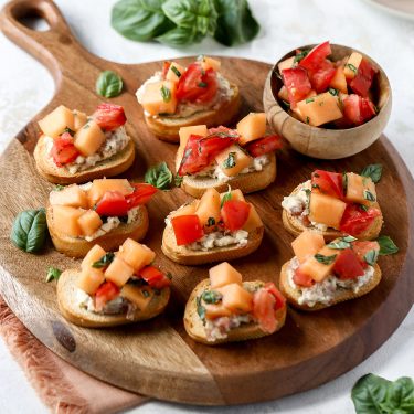 Cantaloupe Bruschetta on Prosciutto Boursin Toast