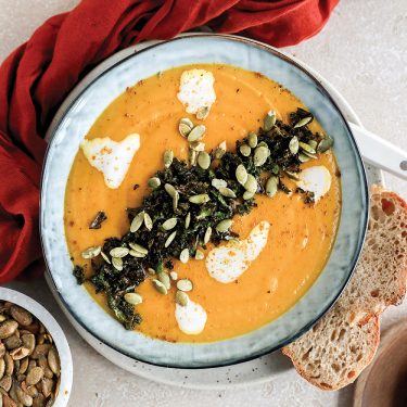 Curried Kabocha Squash Soup with Crispy Kale