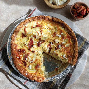 Roasted Yellow Squash, Feta and Bacon Quiche