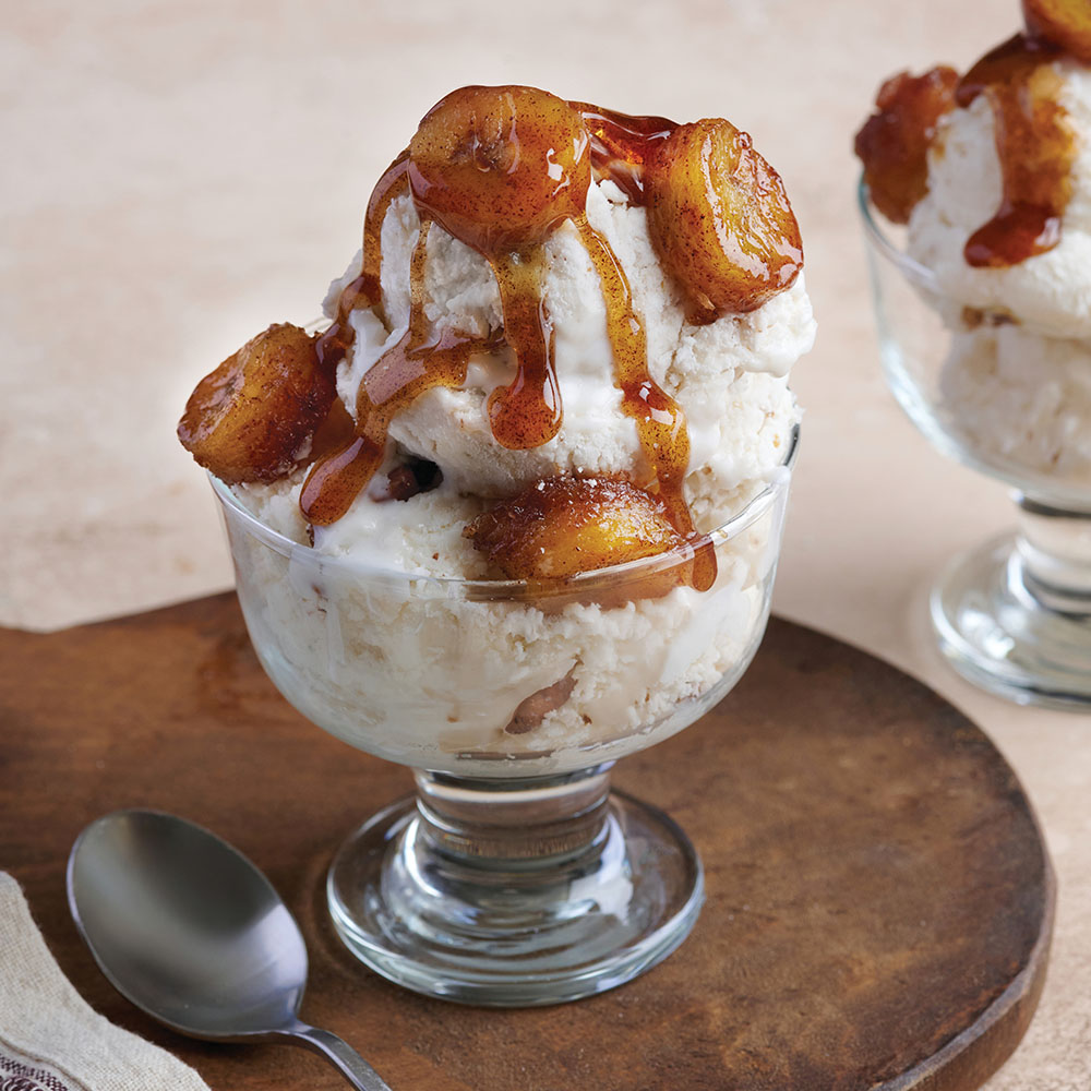 Maple Caramelized Bananas with Butter Pecan Ice Cream