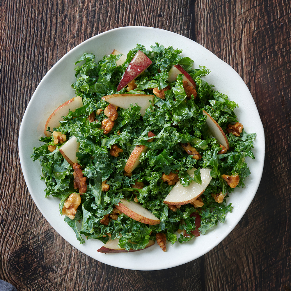 Shredded Kale, Pear and Walnut Salad with Maple Vinaigrette