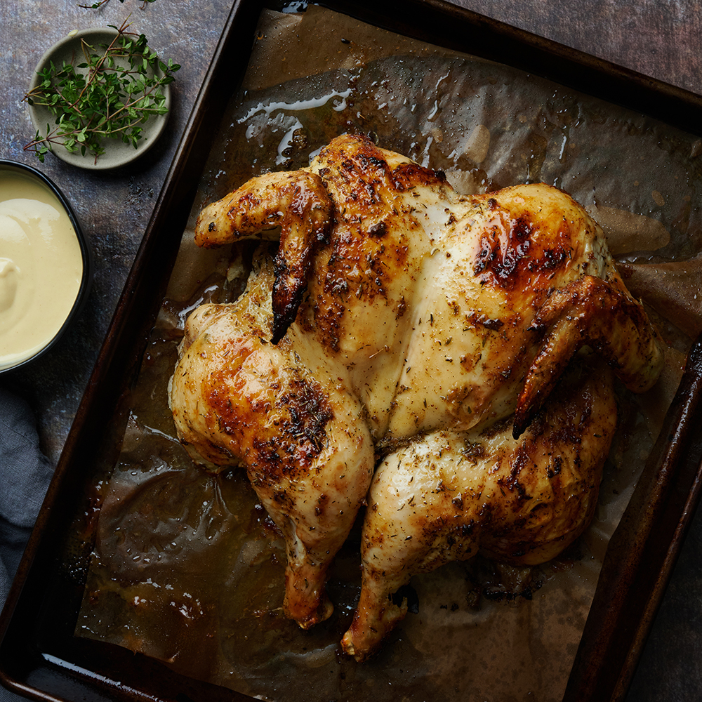 Spatchcocked Chicken with Maple-Dijon Sauce